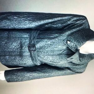 Anne Klein black jacket coat medium jacquard belted trench turtleneck Ollar